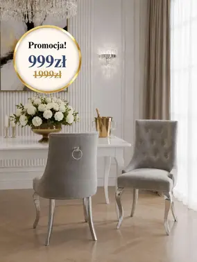Zbliżenie na tkaninę tapicerowaną i kołatkę, ukazujące elegancję i staranność wykonania krzesła. Ekspozycja w salonie od Primavera Home.