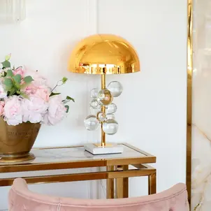 Lampa stołowa  glamour złota kryształowa