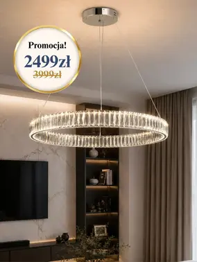 Aranżacja Żyrandola Kryształowego Crystal Srebrnego Glamour w nowoczesnym salonie. Meble na zamówienie od Primavera Home.