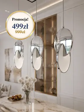Zbliżenie na detale Żyrandola Planet Srebrny Glamour, podkreślające jego wykończenie. Ekspozycja w salonie od Primavera Home.