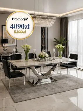 Szczegółowy widok detalu wykończenia stołu glamour, dostępnego w Primavera Home.