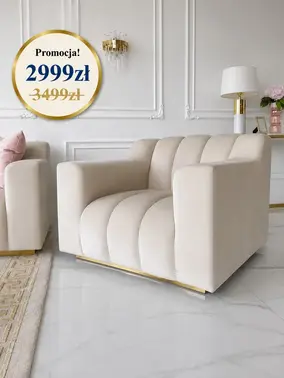 Fotel LONDON Beżowy z boku, idealnie komponujący się w aranżacji nowoczesnego wnętrza od Primavera Home.