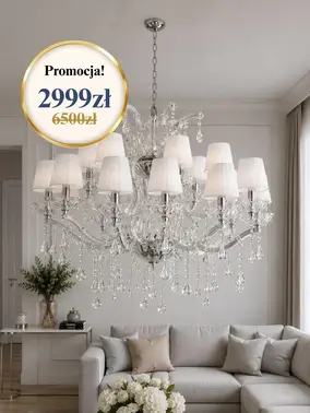 Ekspozycja żyrandola w showroomie, ukazująca jego elegancję i styl. Oferowane przez Primavera Home.