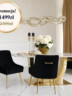 Nowoczesne krzesło tapicerowane w stylu glamour w ujęciu z przodu. Ekspozycja w salonie z detalem wykończenia od Primavera Home.