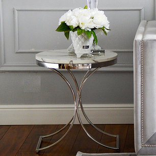 Glamor side table, white marble bedside table ALICE SILVER 