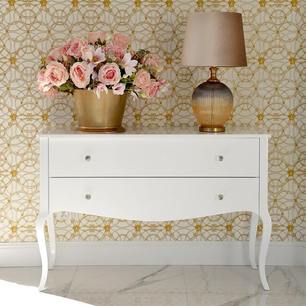 Chest of drawers ELENA GLAMOR high gloss, bent legs white 