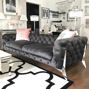 Glamūrinė sofa DIVA SILVER apmušta moderni Niujorko juoda sidabrinė 