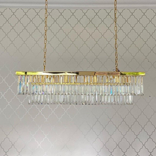 GLAMOR chandelier 120 cm crystal rectangular, modern, oblong hanging lamp, gold 