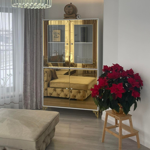 Exclusive glamor display cabinet, mirrored, high-gloss chest of drawers, high, wooden, mirrored gold display cabinet VENICE 