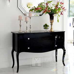 Glamor chest of drawers black high gloss, bent legs, luxurious, stylish 120cm ELENA GLAMOR OUTLET 