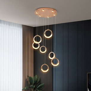 Modern chandelier, glamor pendant lamp, gold, round, designer, exclusive, hanging ceiling lamp ROUND M 