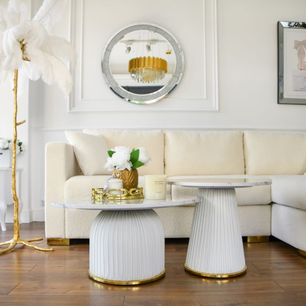 Coffee table, round, designer, glamor, for the living room, beige, gold, KENDALL table set 