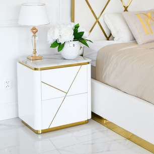 Glamor bedside table lacquered high gloss white gold for the bedroom AVENUE 