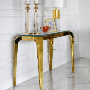 Glamorous, modern console with glass top, gold ELITE OUTLET 