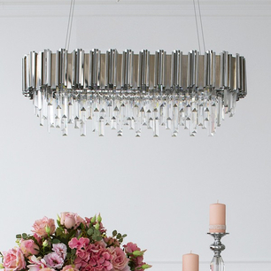 Glamorous EMPIRE chandelier 90 cm crystal luxury elongated for dining room pendant lamp, silver OUTLET 