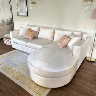 Modernes Glamour-Ecksofa, für das Wohnzimmer, abgerundet, umwandelbar, beige, bequemes Eckboucle PARIS 