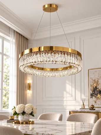 Perspektywa z góry na Żyrandol Kryształowy Ring Złoty 80 cm Diamond, meble na zamówienie od Primavera Home.