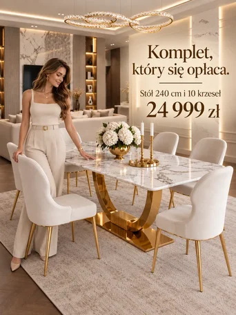 Zbliżenie na wysokiej jakości wykończenie blatu oraz stalowych nóg w zestawie od Primavera Home.