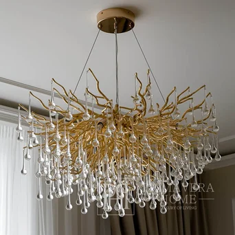 Żyrandol glamour złota lampa wisząca z kryształami
