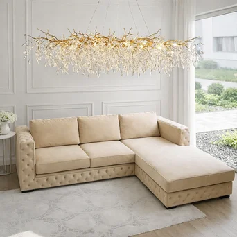 sofa narożna pikowana tapicerowana rozkładana