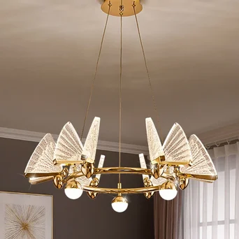 Designerski żyrandol kryształowy Motyl w kolorze złotym – nowoczesna okrągła lampa wisząca Primavera Home