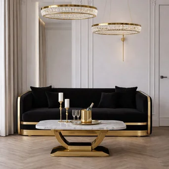 złota sofa czarna tapicerowana