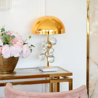 Lampa stołowa  glamour złota kryształowa