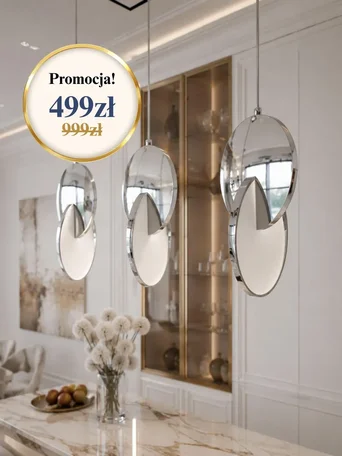 Zbliżenie na detale Żyrandola Planet Srebrny Glamour, podkreślające jego wykończenie. Ekspozycja w salonie od Primavera Home.