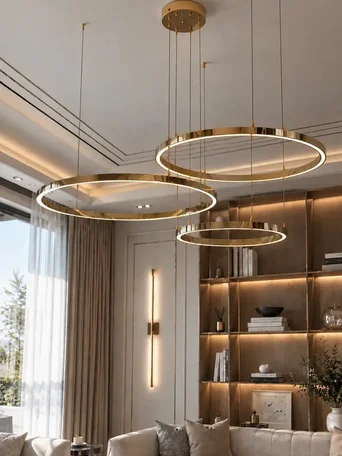 Lampa glamour led okrągła z połyskiem ring regulowana w ujęciu z przodu. Oświetlenie na zamówienie od Primavera Home.