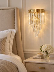 Kinkiet kryształowy, złoty, glamour, lampa ścienna DIAMOND