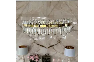 Żyrandol kryształowy złoty nowoczesny ekskluzywny, okrągła lampa wisząca, ring glamour 60 cm BULGARI