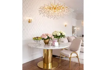 Stół glamour złoty okrągły z marmurowym blatem do jadalni