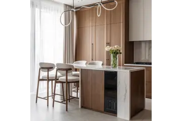 Hoker designerski drewniany nowoczesny tapicerowany do wyspy minimalistyczne krzesło barowe OLIVIA