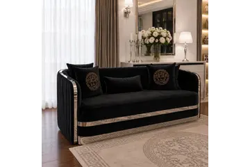 Sofa glamour czarna srebrna nowoczesna 3 osobowa MADONNA OUTLET