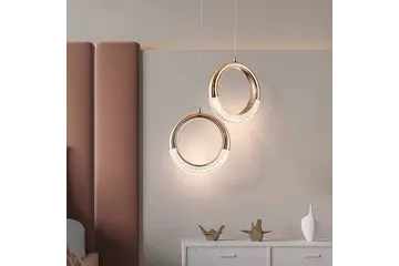 Żyrandol nowoczesny złoty, lampa wisząca glamour okrągła designerska ekskluzywna podwójna nad wyspę ROUND DOUBLE