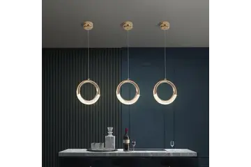 Żyrandol nowoczesny złoty designerski, lampa wisząca okrągła, ekskluzywna, pojedynczy zwis nad wyspę ROUND SINGLE