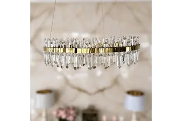 Żyrandol kryształowy złoty nowoczesny ekskluzywny, okrągła lampa wisząca, ring glamour 80 cm BULGARI