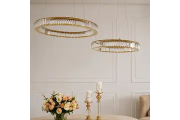 Żyrandol kryształowy złoty nowoczesny, ring, lampa wisząca glamour ECLIPSE
