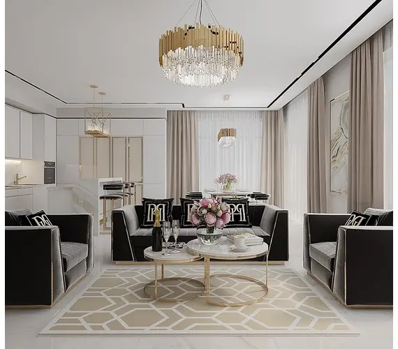 Black velvet quilted sofa, modern in a glamor style, for a golden living room MONTE CARLO