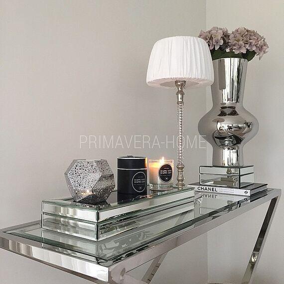 Konsola glamour stal nierdzewna srebrna szklana do przedpokoju salonu CRISS CROSS XL