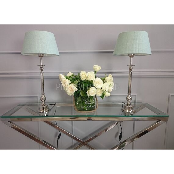 Konsola glamour stal nierdzewna srebrna szklana do przedpokoju salonu CRISS CROSS XL