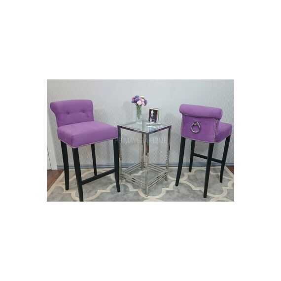 Krzesło barowe tapicerowane, hoker glamour z kołatką LARGO