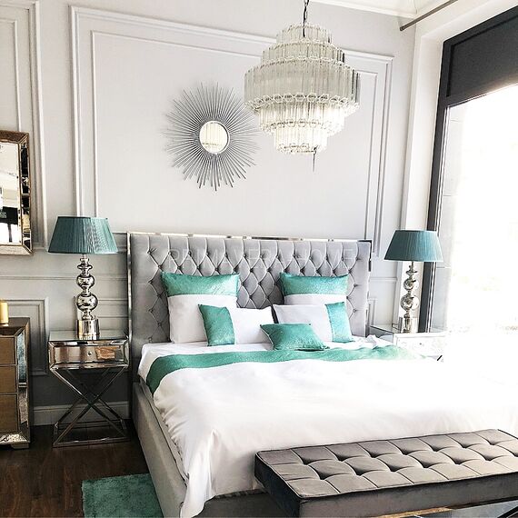 A glamor upholstered quilted bed modern New York style gray SPECTRE