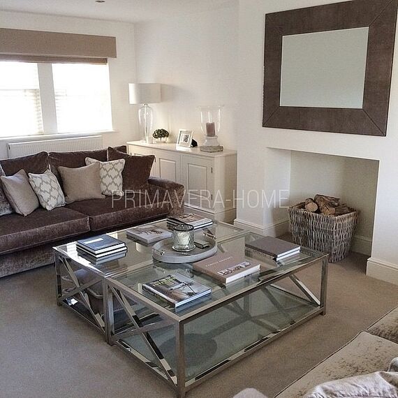 Coffee table stainless steel glass silver CRISS CROSS XXL