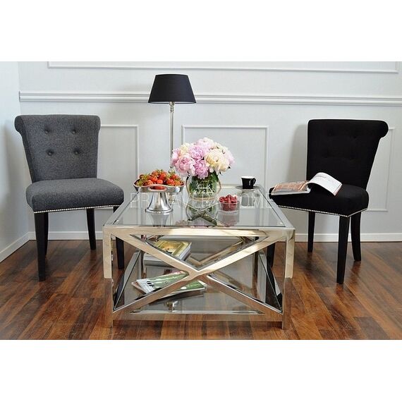Coffee table stainless steel glass silver CRISS CROSS XXL