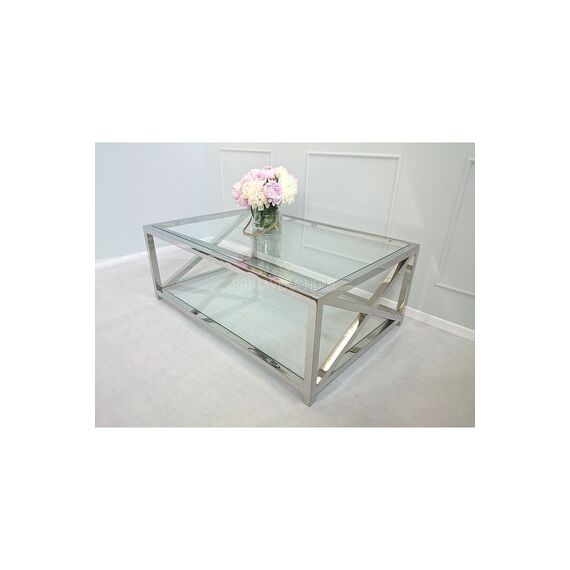 Coffee table stainless steel glass silver CRISS CROSS XXL