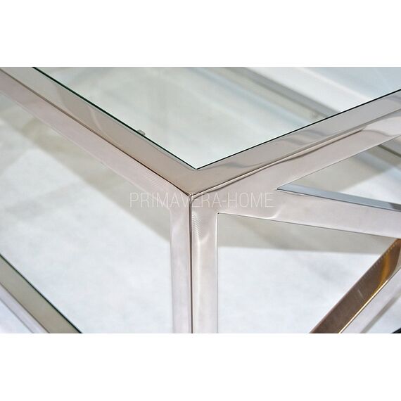 Coffee table stainless steel glass silver CRISS CROSS XXL