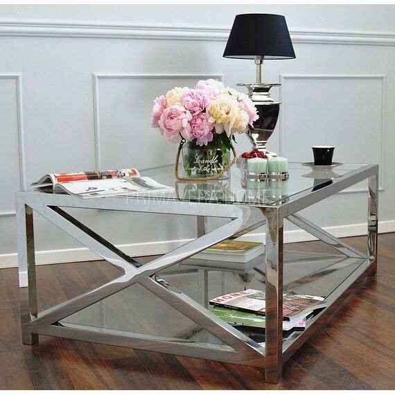 Coffee table stainless steel glass silver CRISS CROSS XXL