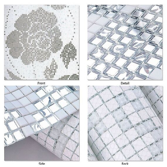 Glass mosaic winter Flowers Oro Bianco white and silver 