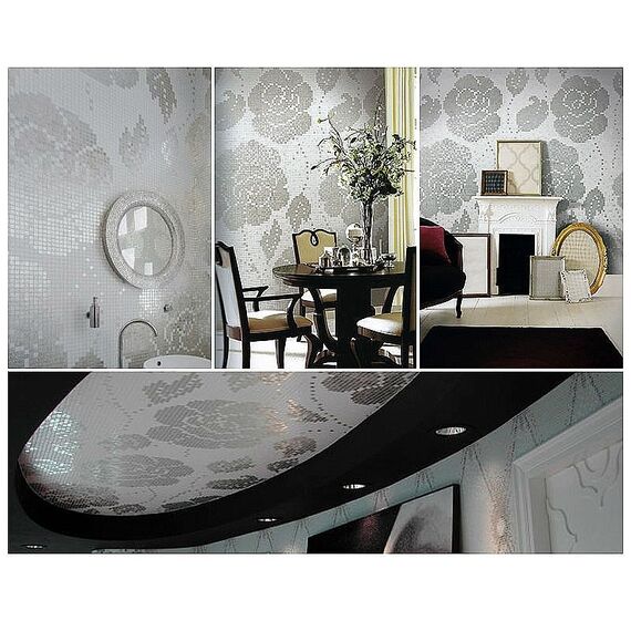 Glass mosaic winter Flowers Oro Bianco white and silver 